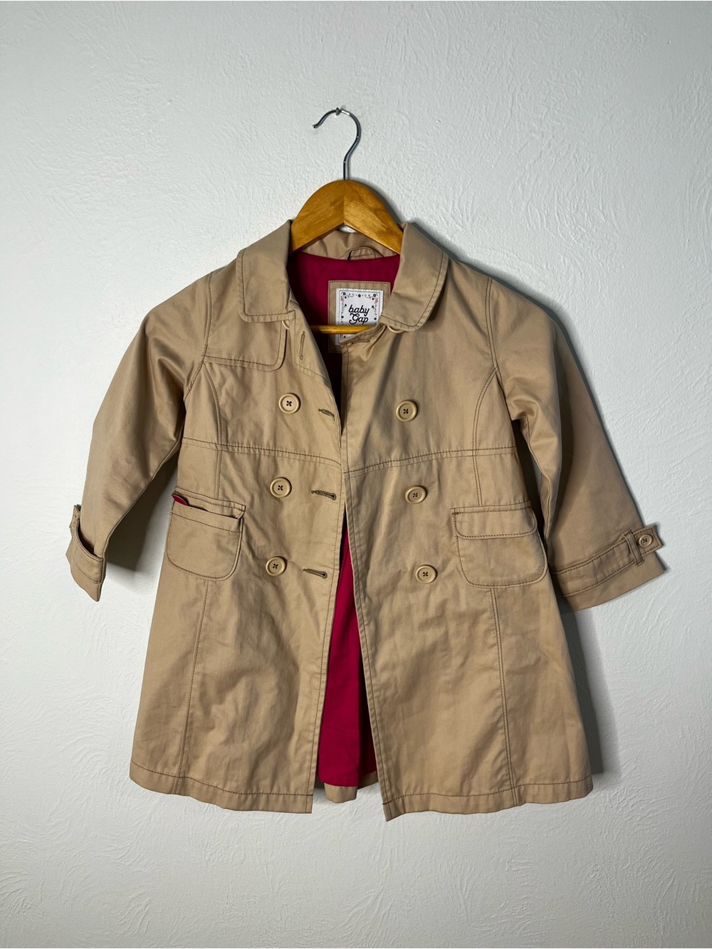 GAP Girls Beige Pea Coat with Pink Lining